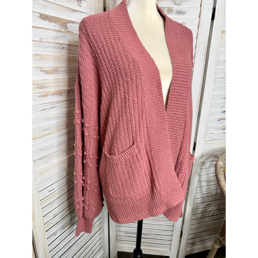 MADEWELL Women's M Bauble Pom Pom Cotton Knit Cardigan Sweater Dusty Rose Boho - Picture 8 of 16